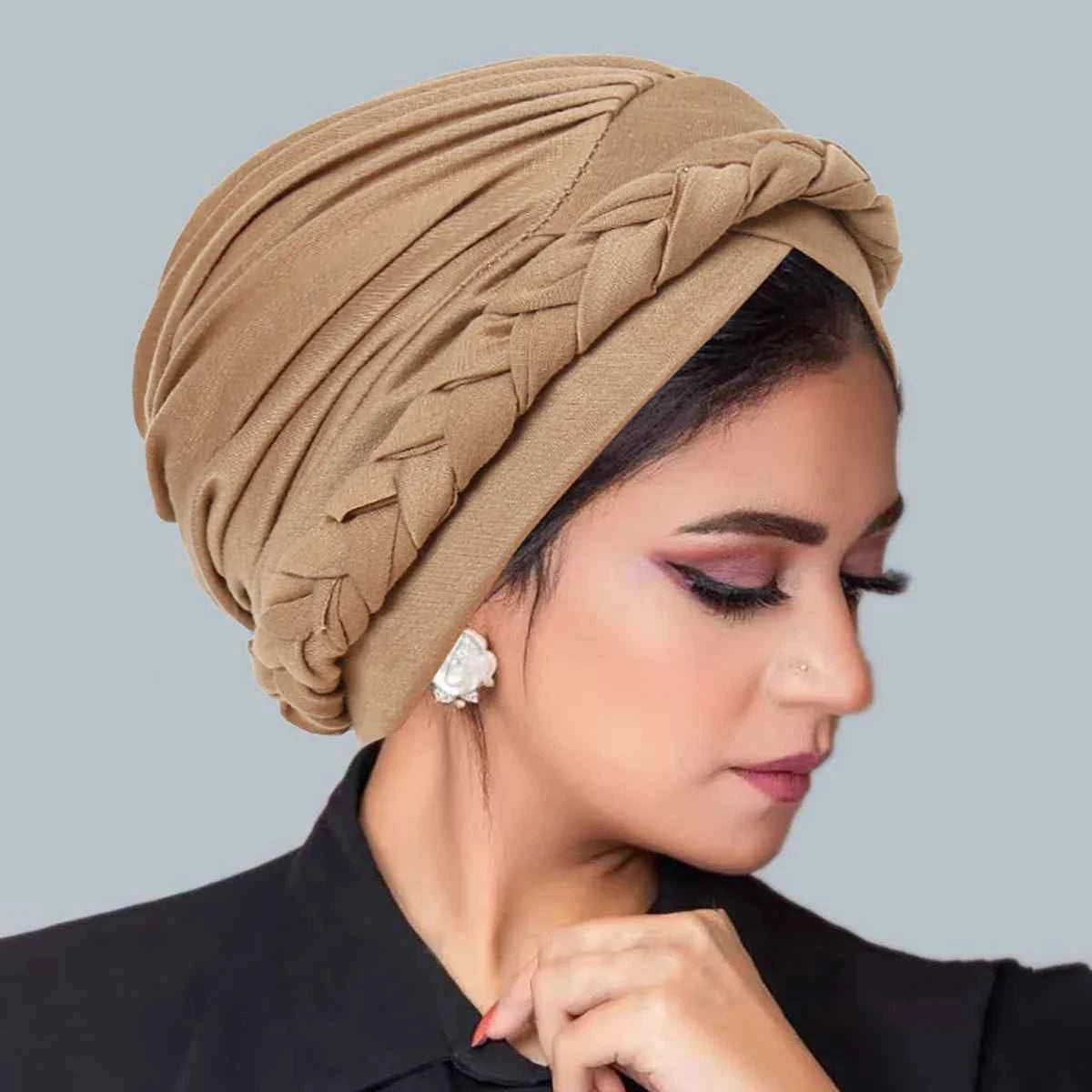 Crossed Forehead Women Braid Muslim Hijab Caps Wrap Head Indian Turban Bonnet Fashion Headdress Islamic Clothing Accessories