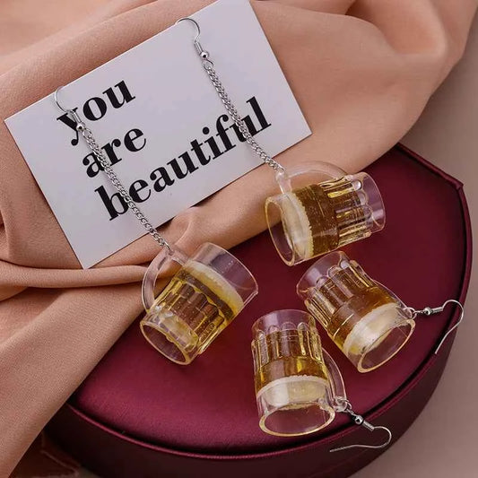 Fashion Simulation 3D Beer Cup Drop Earrings for Women Creative Drink Dangle Earrings Pub Party Jewelry Gifts