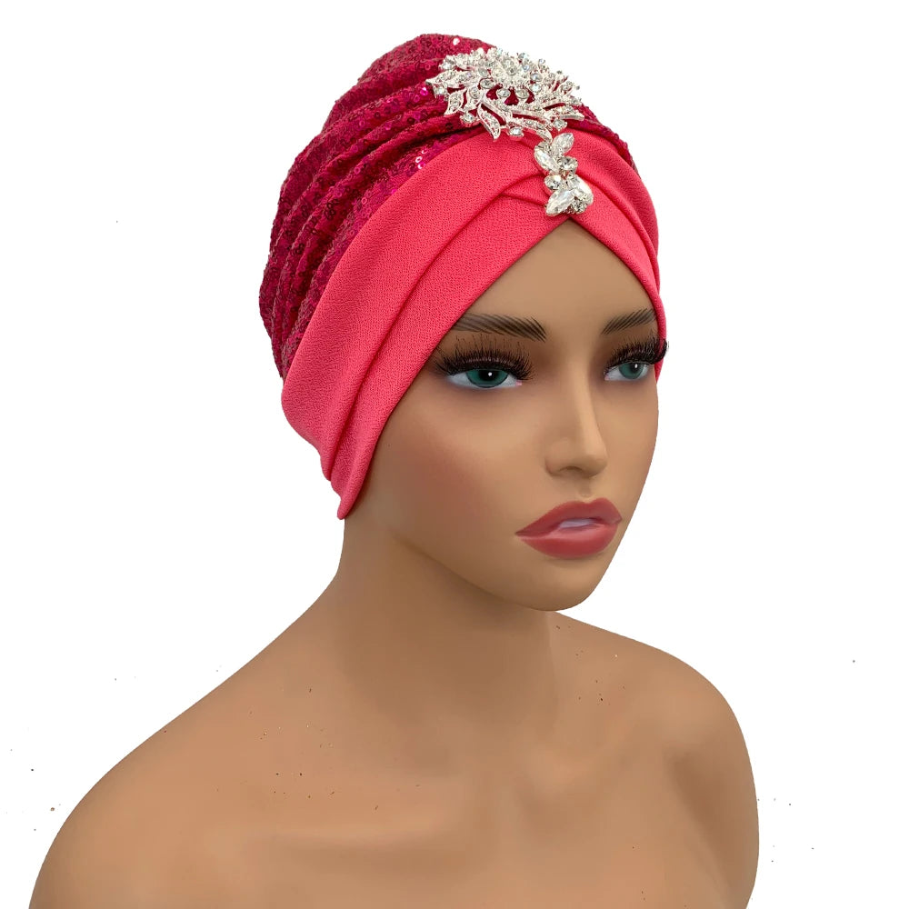 Luxury Rhinestones Turban Cap for Women Soft Comfortable Head Wraps Muslim Headscarf Bonnet  Turbante Mujer - NamafadStore