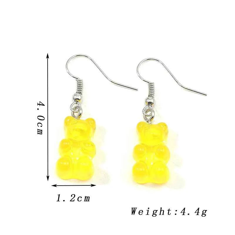 Gradient Candy Color Cute Acrylic Bear Dangle Earrings for Women Girls Gift Korean Fashion Animal Hook Earring Female Jewelry