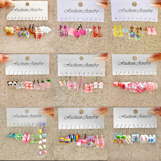 10pcs Resin Animal Pendant Earrings: Sweet and Artistic Floral Butterfly Milk Tea Design