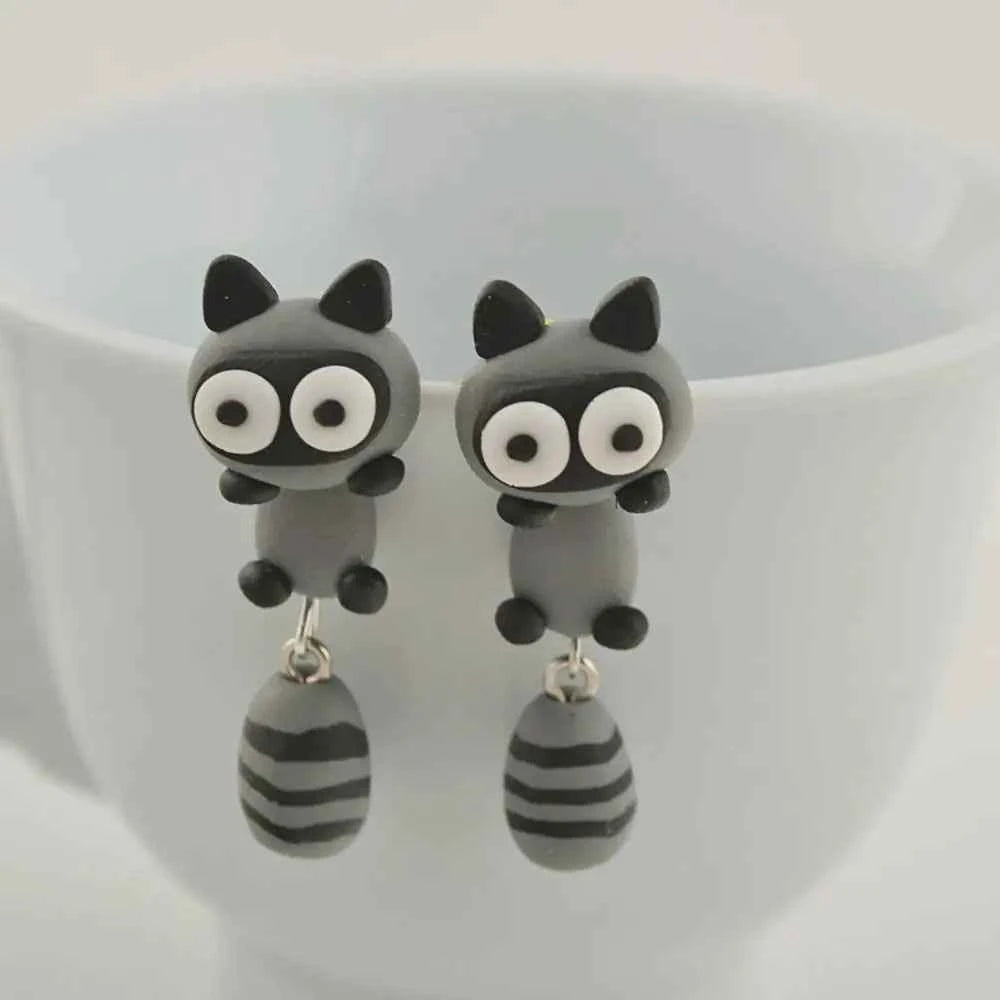 Lady Sweet Fashion Design Raccoon Cat Soft Clay Carrot Korean  Earrings 3D Animal Earring Cartoon Stud Earrings Women Jewelry