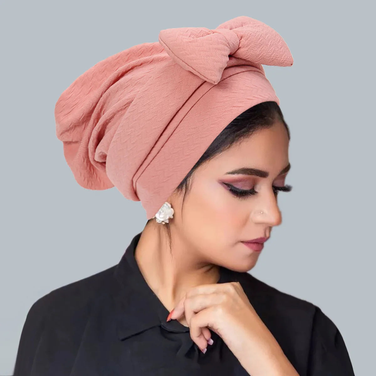 Trendy Crinkle Women's Hijab Solid Color Muslim Ladies Turban Bonnet Flower Decor Ramadan Head Wrap Head Scarf Indian Hat Mujer - NamafadStore