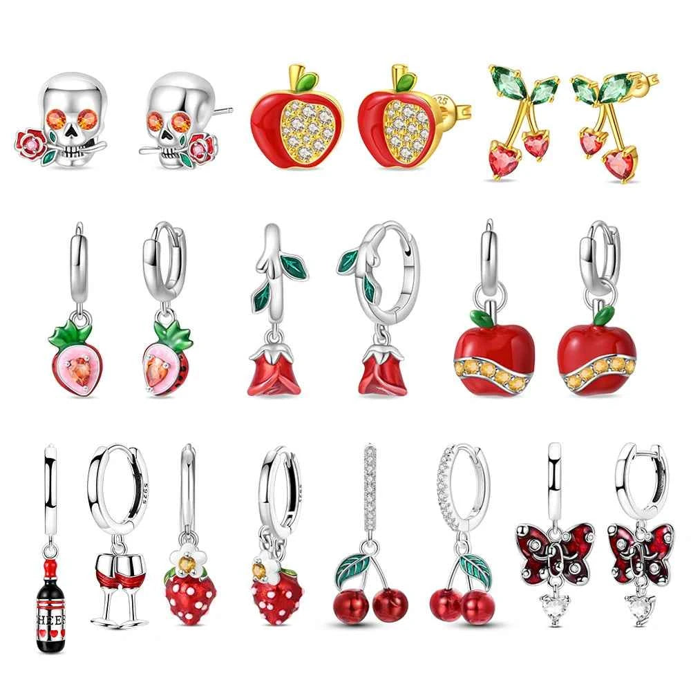 romantic 925 Sterling Silver Strawberry Rose Cherry Apple Wine Glass Red Earrings Colorful And Exquisite Niche Gifts