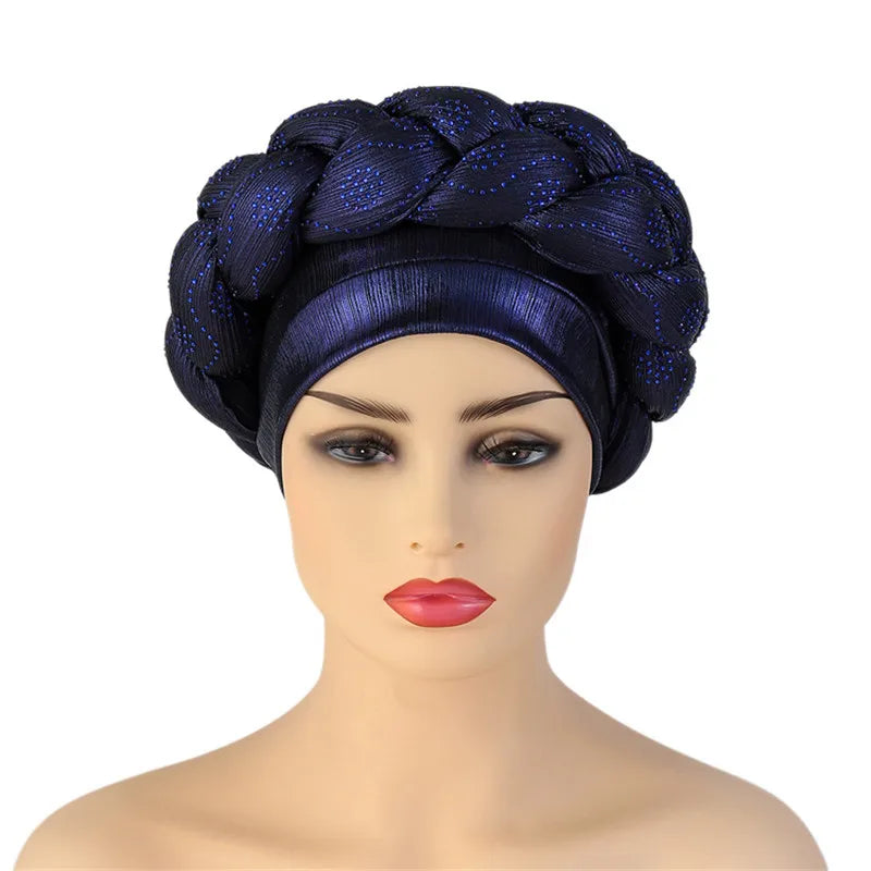 Glitter Diamonds Braids African Autogele Headtie Women Turban Cap Female Head Wraps - NamafadStore