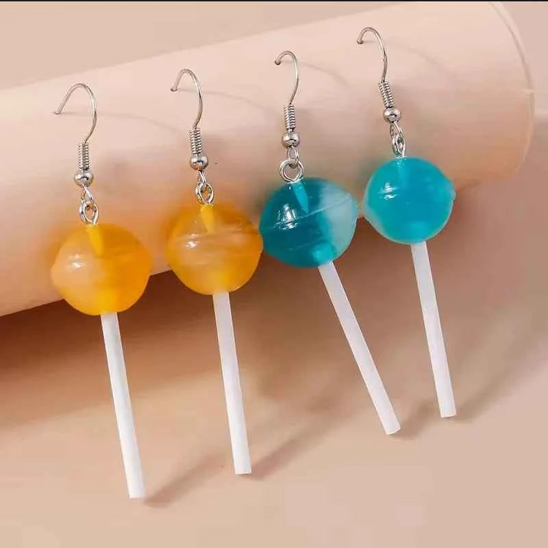 Cute Resin Candy Lollipop Earrings for Women Mini 3D Simulation Food Dangle Earrings Girls Kids Jewelry Gifts