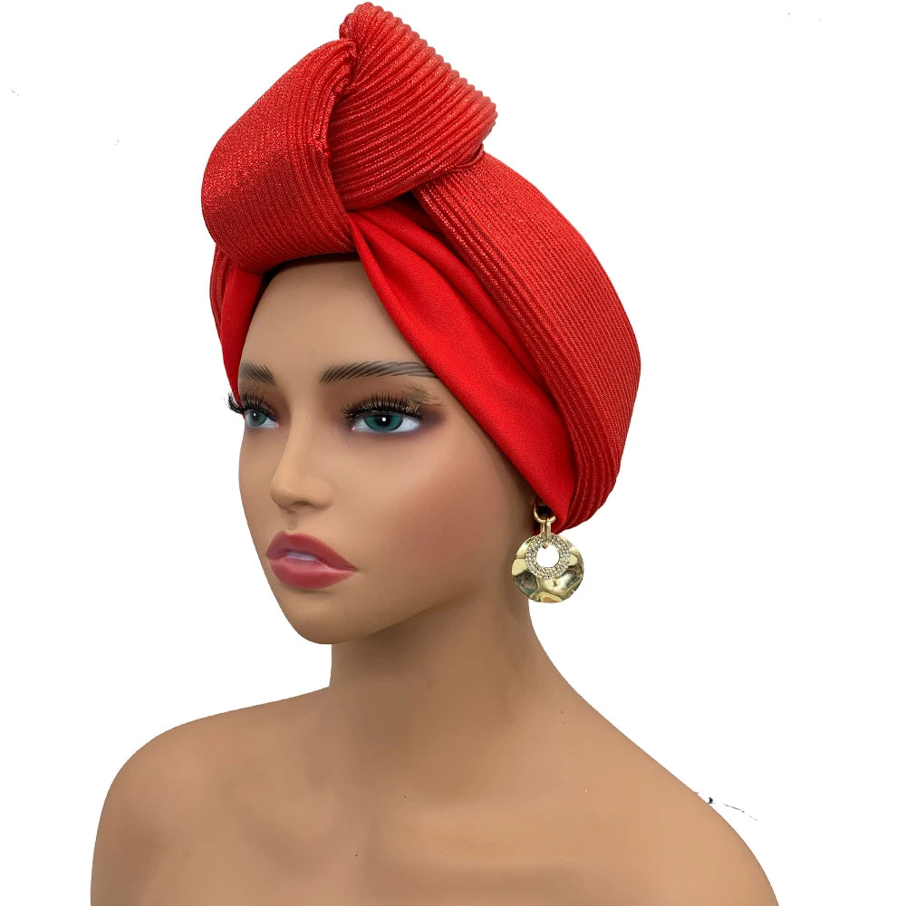 Fashion Women's Head Wraps African Lady Turban Hat Knoted Headtie Wedding Party Headwear Nigeria Auto Geles - NamafadStore