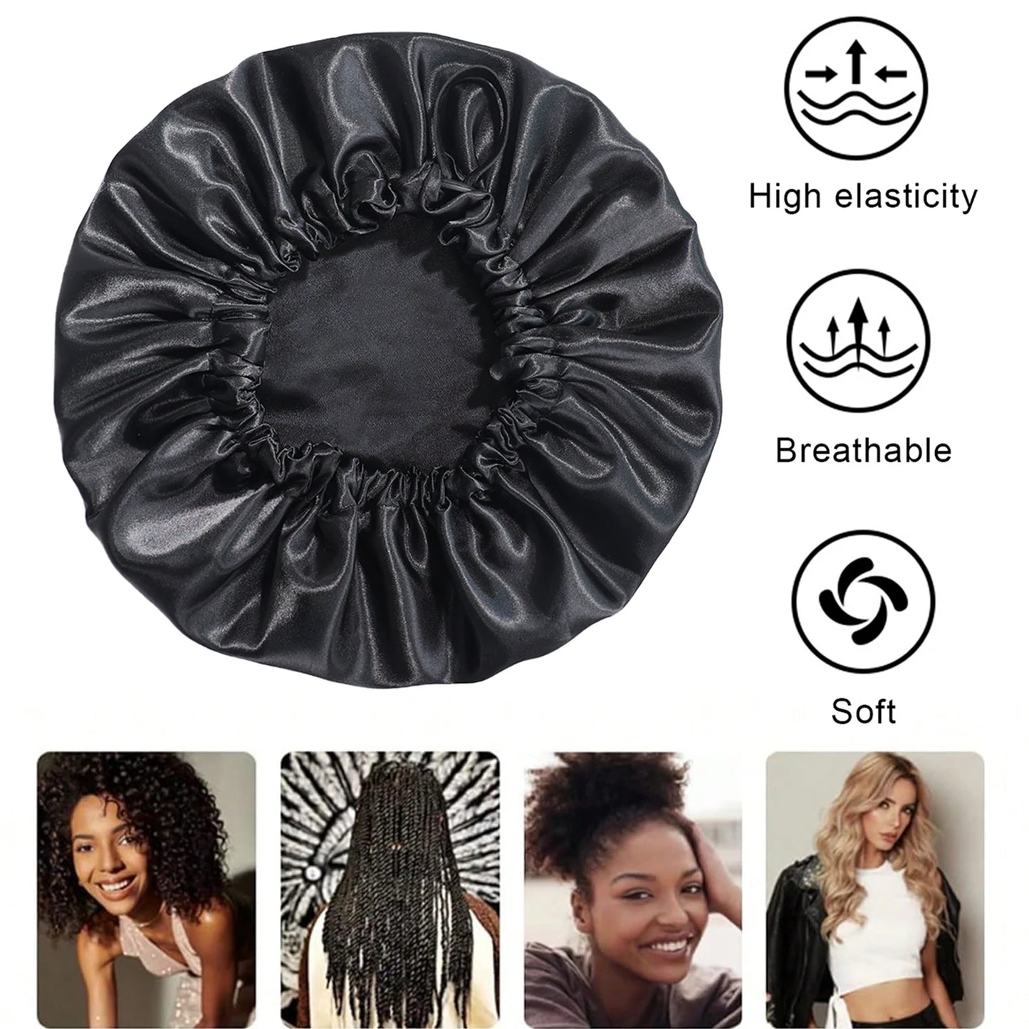 Women's Fashion Bonnet Soft Silk Smooth Double Layered Button Adjustable Hair Hat for Daily Home Comfortable Sleep Hat