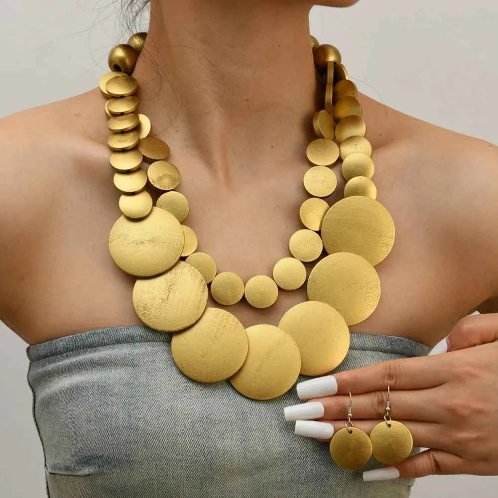 African Jewelry Bohemian Colored Geometric Round Wooden Beads Handmade Bead Necklace And Earrings Women's Party Accessories