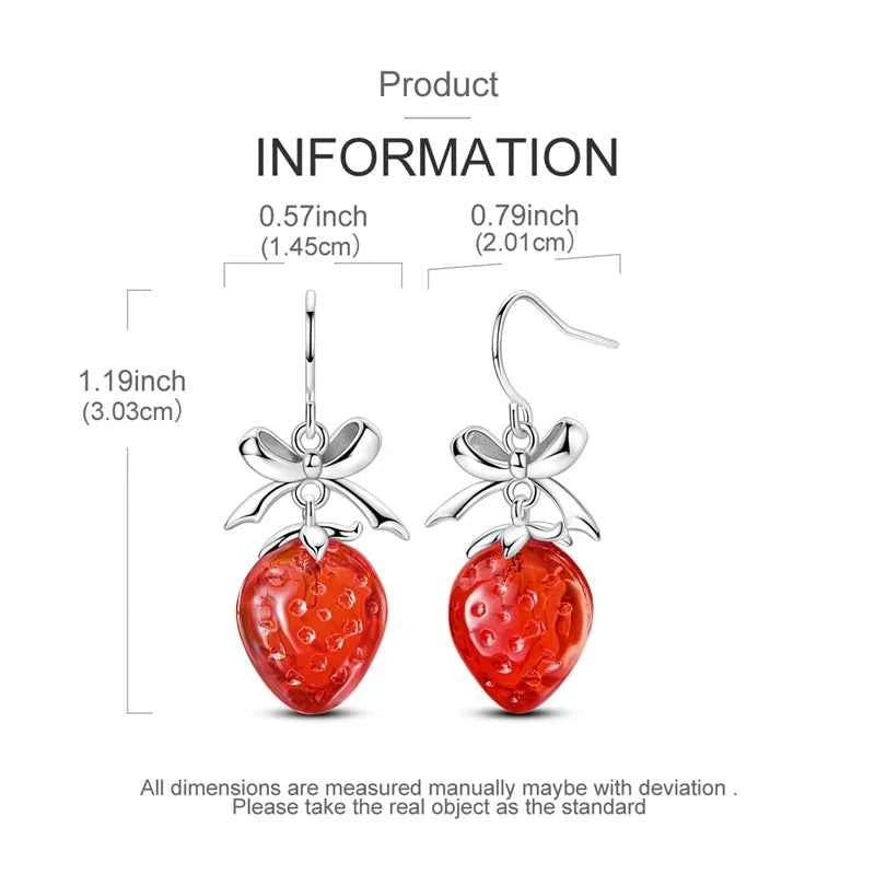 romantic 925 Sterling Silver Strawberry Rose Cherry Apple Wine Glass Red Earrings Colorful And Exquisite Niche Gifts