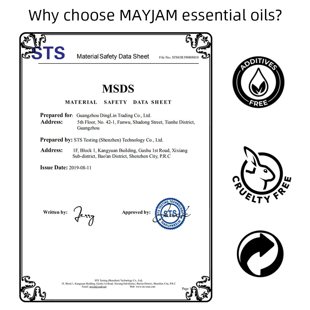 MAYJAM 10ml Pure Essential Oil Lavender Eucalyptus Vanilla Sandalwood Jasmine Bergamot Lemongrass Cinnamon Grapefruit 1pc - NamafadStore