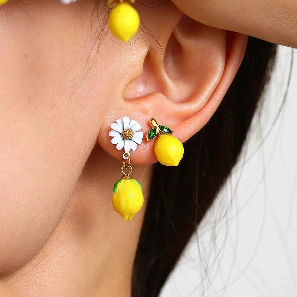 Liora eye-catching Fruit Lemon Drop Earrings for Women Stainless Steel Zircon Hypoallergenic Stud Earrings Jewelry Wedding Gifts