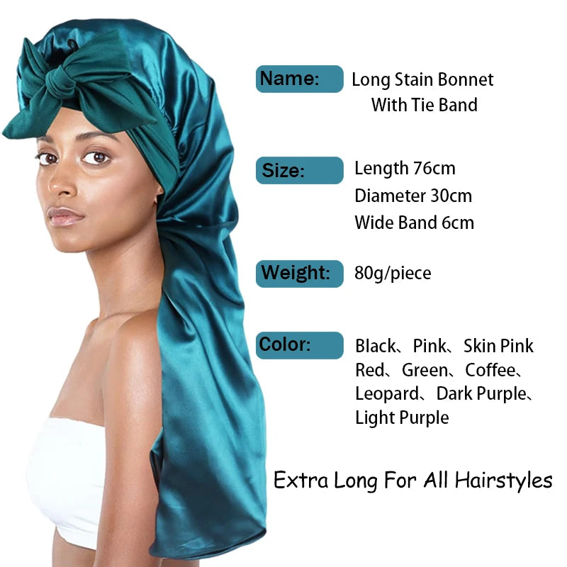 Soft Silky Long Satin Bonnet For Natural Hair And Curly Hair Extra Large Size Hair Cap With Tie For Comfortable Night Sleep 1Pcs - NamafadStore