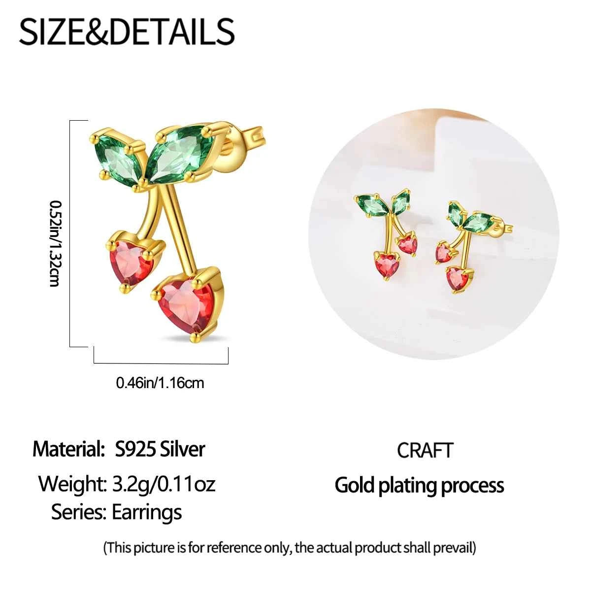 romantic 925 Sterling Silver Strawberry Rose Cherry Apple Wine Glass Red Earrings Colorful And Exquisite Niche Gifts