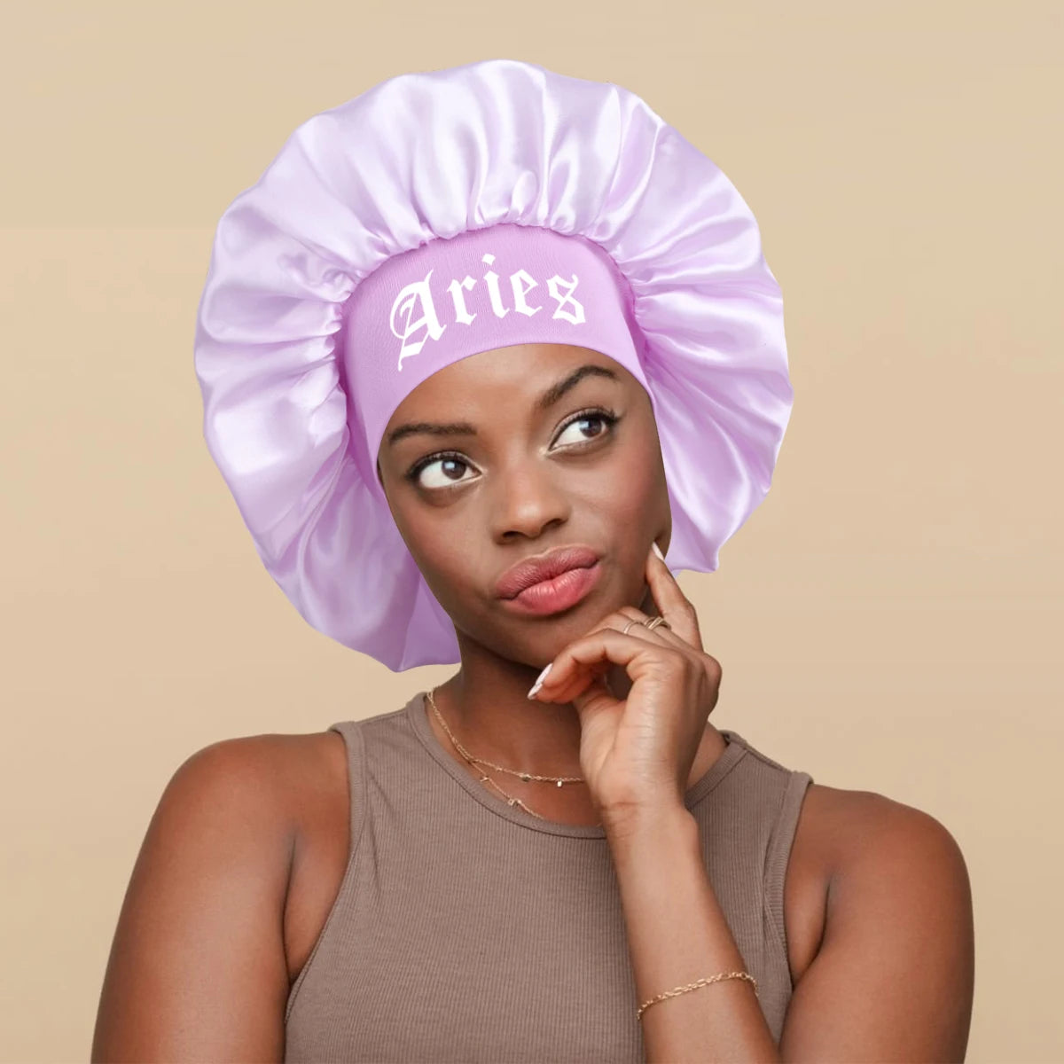 1PConstellation printing satin wide band sleep bonnet ,soft sleeping bonnet with wrap band,make up washing face daily use bonnet - NamafadStore