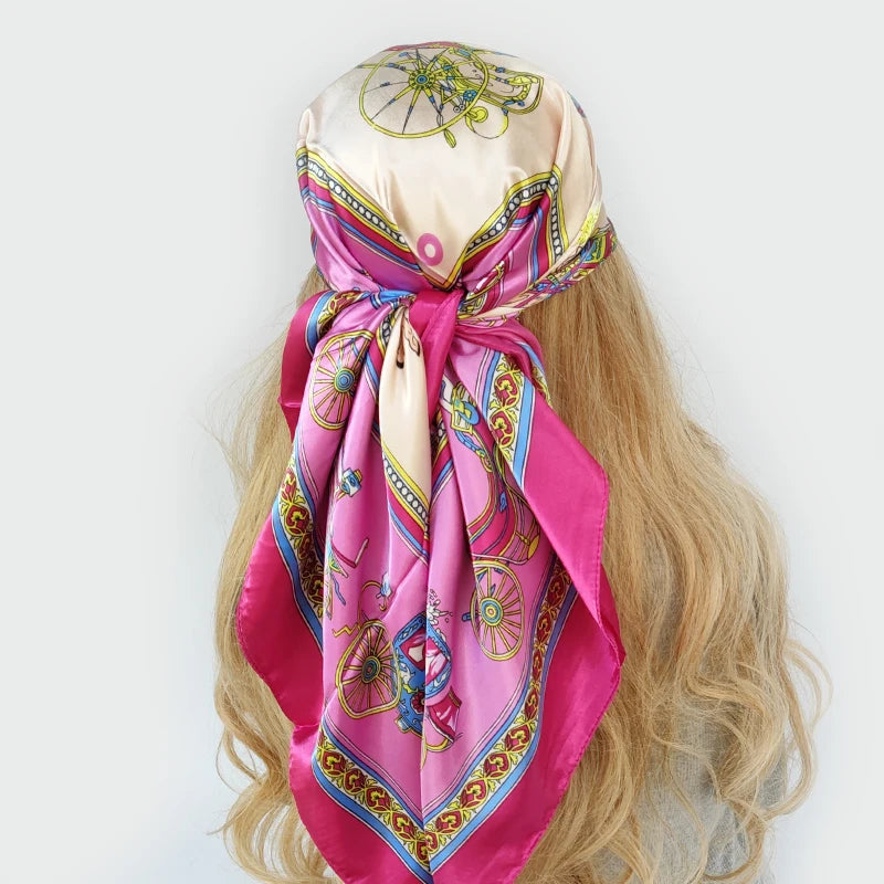 New 90*90cm Retro Brand Women Silk Scarf Bandanna Fashion Bohemian Pattern Square Hijab Lady Wrap Headband foulard muffler