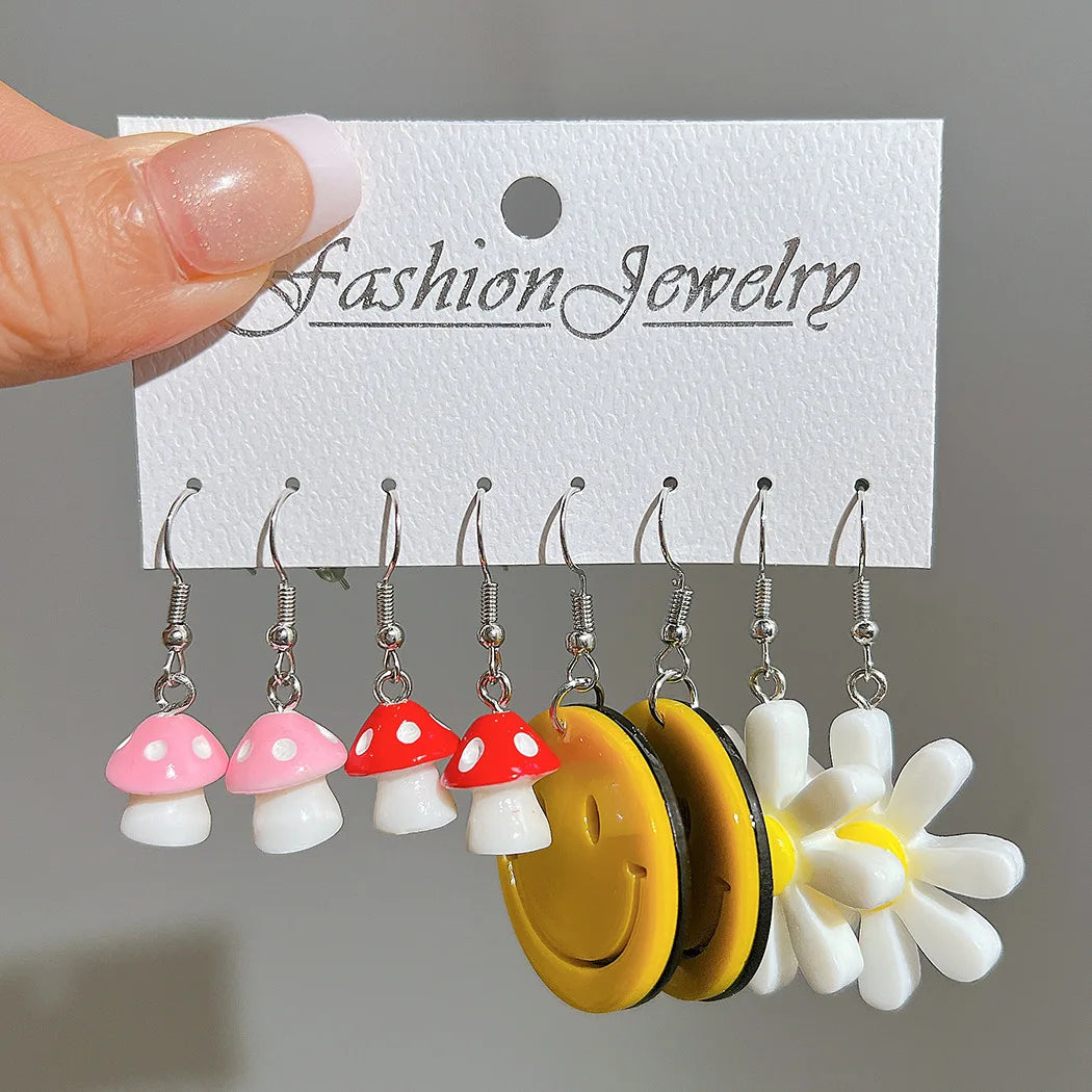 Candy Color Acrylic Earrings Set for Women Dopamine Bohemian Animal Cloud Fruit Drop Earrings for Girls Party Y2K Jewelry