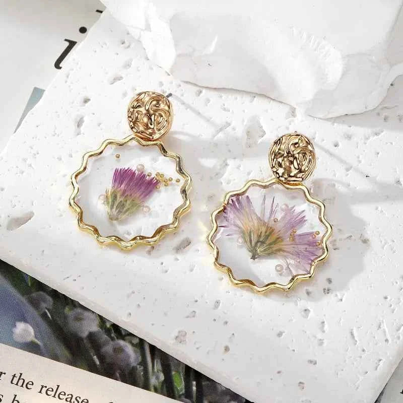 Colorful Natural Flower Earring Transparent Epoxy Resin Pressed Flower Earring Creative Natural Plant Earrings Jewelry Wholesale