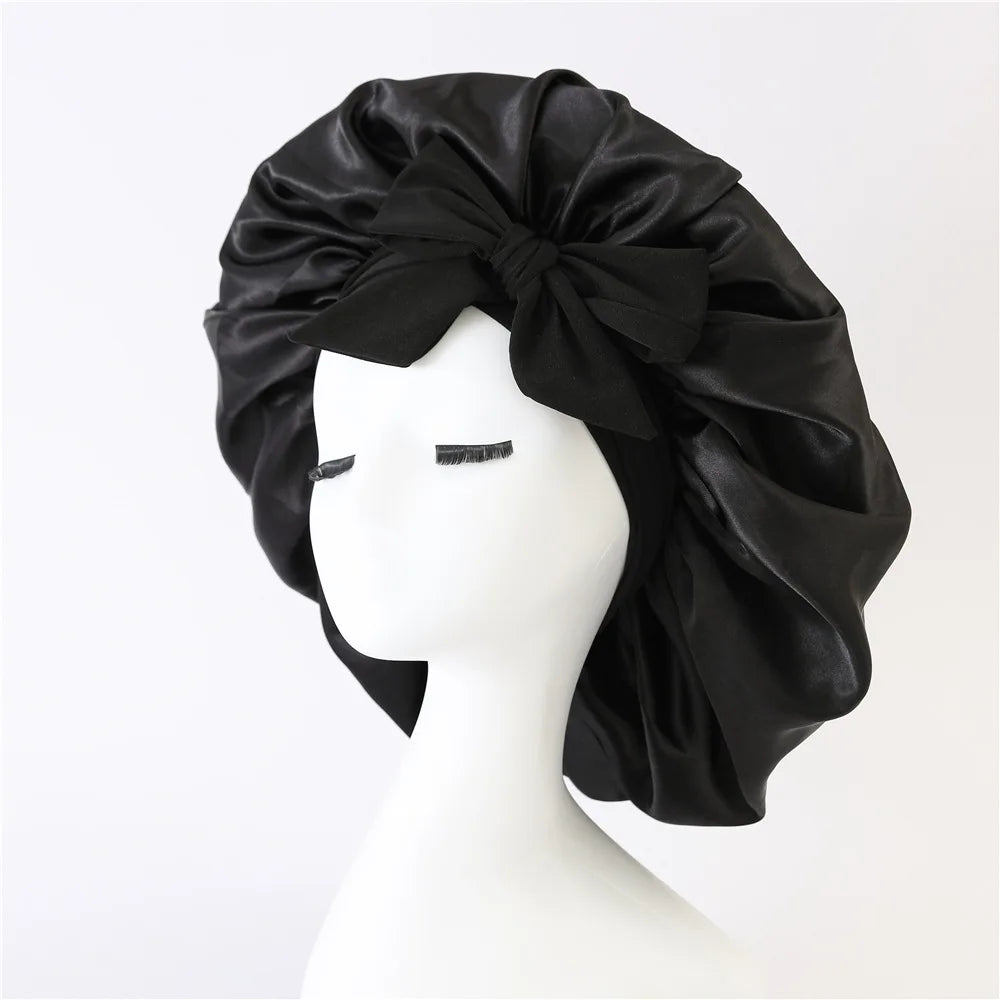 Adjustable Satin Silk Bonnet with Tie Band for Women, Night Shower Hats, Sleeping Hair Hat Satin Hat for Sleeping - NamafadStore
