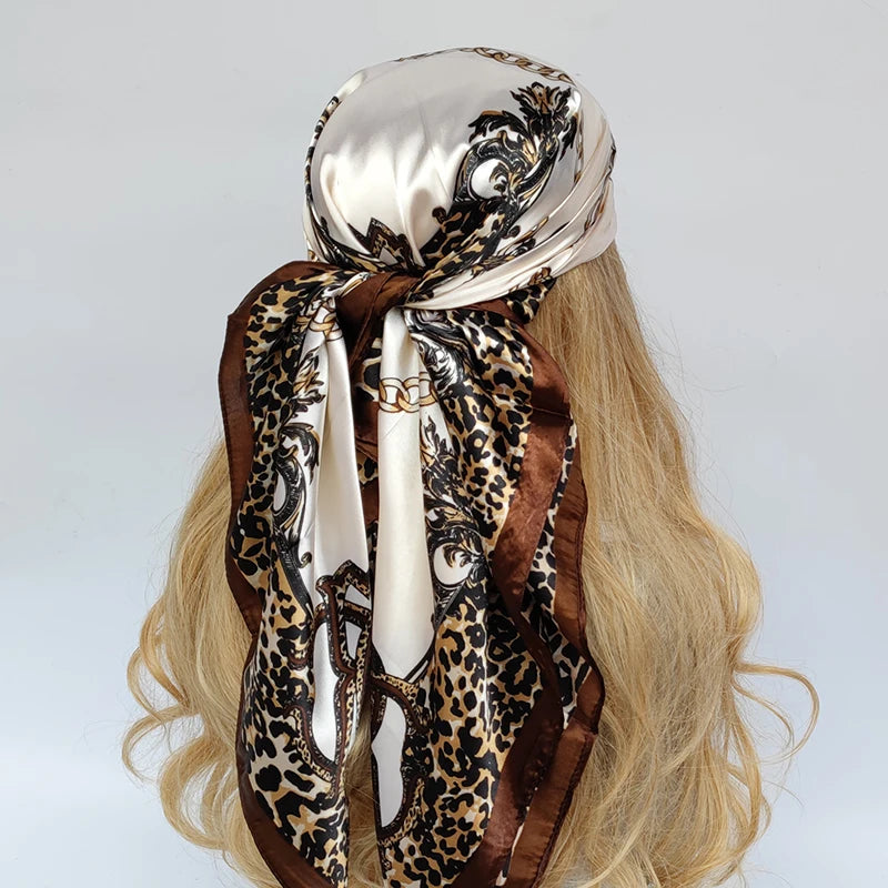 New 90*90cm Retro Brand Women Silk Scarf Bandanna Fashion Bohemian Pattern Square Hijab Lady Wrap Headband foulard muffler