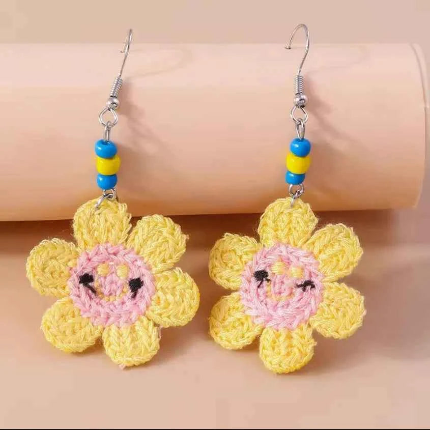 Cute Flower Drop Earrings for Women Girls Handmade Knitted Daisy Butterfly Dangle Earrings Kid's Jewelry Gifts