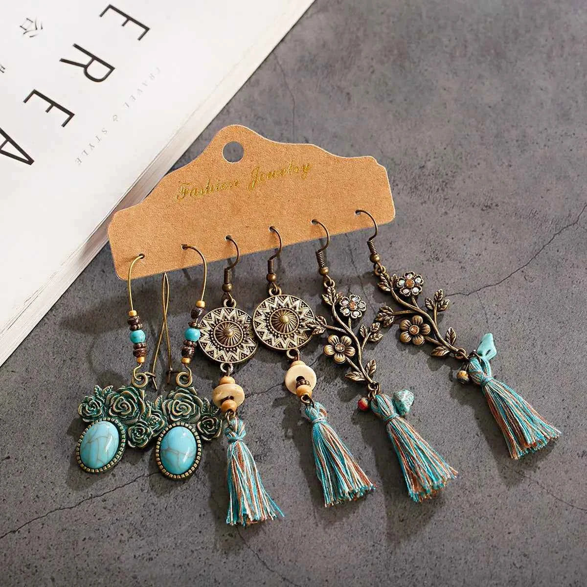 Boho Ethnic Dangle/Round Earrings For Women Vintage Fashion 2024 Earrings Sets Pendientes Earring Unusual Pendant Jewelry Female