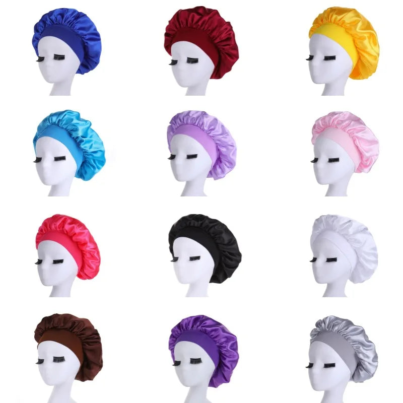 Women Satin Shower Cap - Bathroom Satin Solid Color Stretch Bonnets Hair Hat for Daily Use and Beauty - NamafadStore