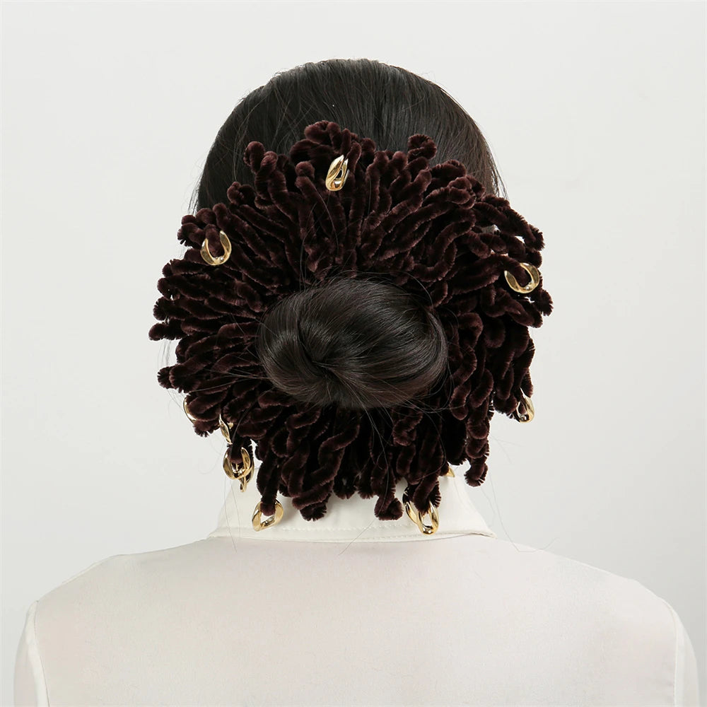 Muslim Women Fashion Scrunchies Velvet Elastic Hair Bands Hair Ring Tie Bun Clip Large Size Knitting Hair Ponytail Bun Holder - NamafadStore