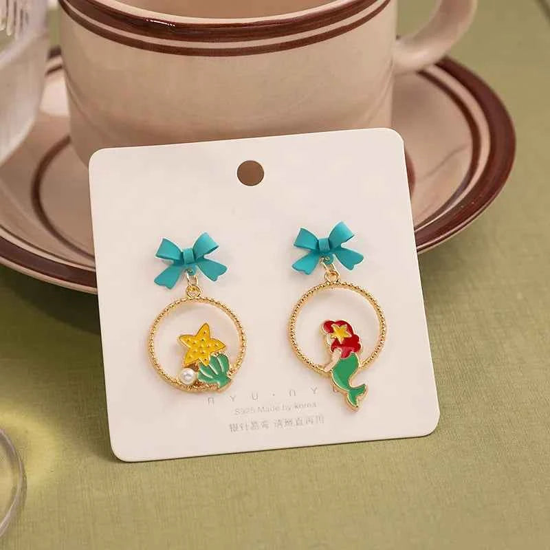 Classic Fairy Tale Princess Pendant Earrings Retro Cute Simple Enamel Charms Stud Ear Jewelry Party Gifts For Women Girls
