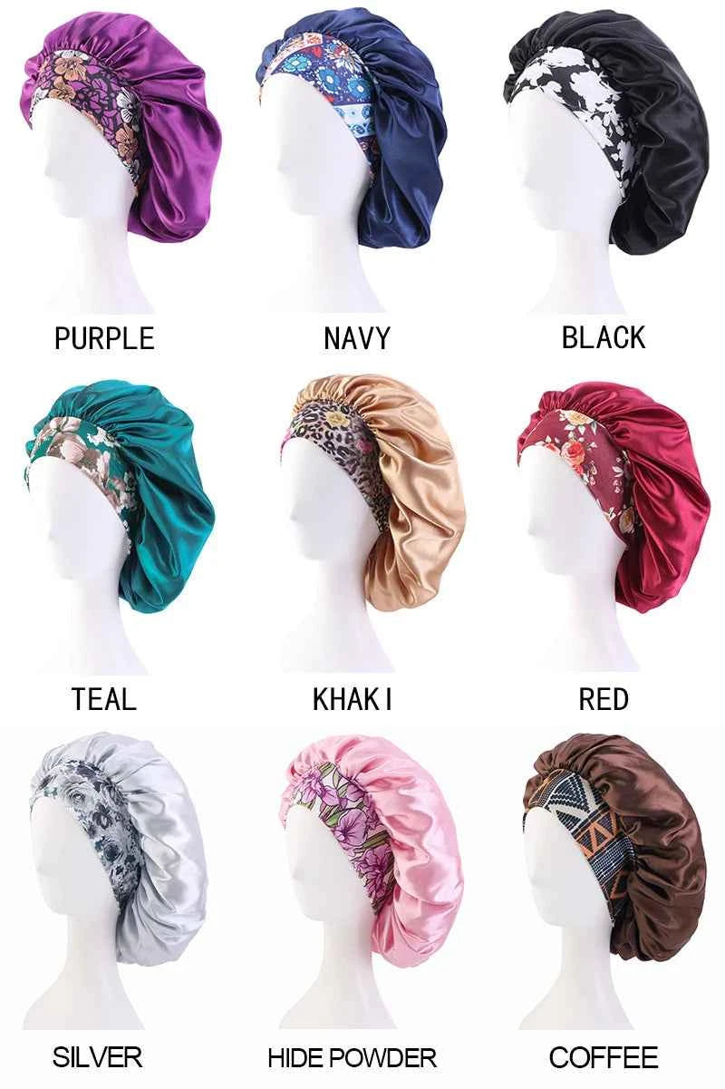 3PCS/LOT Extra Large Satin Sleep Caps For Women Hair Bonnets for Sleeping Braids Curly Night Cap Bath Shower Cap Accessories - NamafadStore