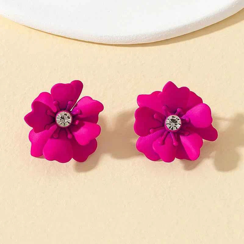 Rose Red Flower Imitation Pearl Dangle Earrings for Women Fashion Multilayer Floral Drop Earrings Jewelry Accessories Party Gift