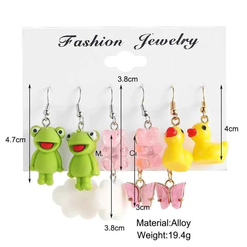 Colorful Butterfly Heart Cartoon Dangle Earrings Set For Women Girl Kids Cute Duck Clouds Resin Drop Earring Jewelry Accessories