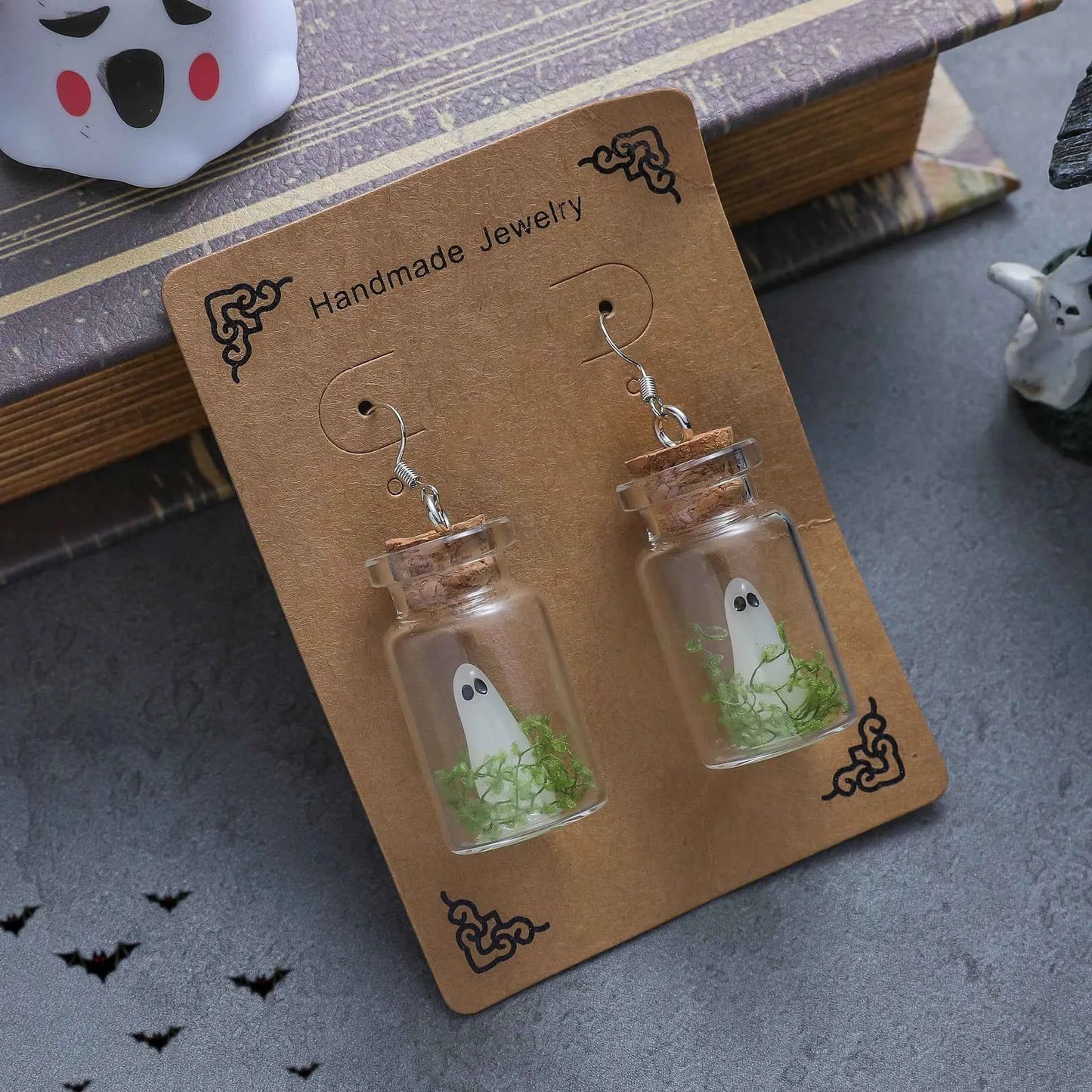 Halloween Adopt A Ghost Tiny Glow Earrings Cute Drifting Bottle Blue Green Luminous Ghost Drop Earrings Day of The Dead Jewelry