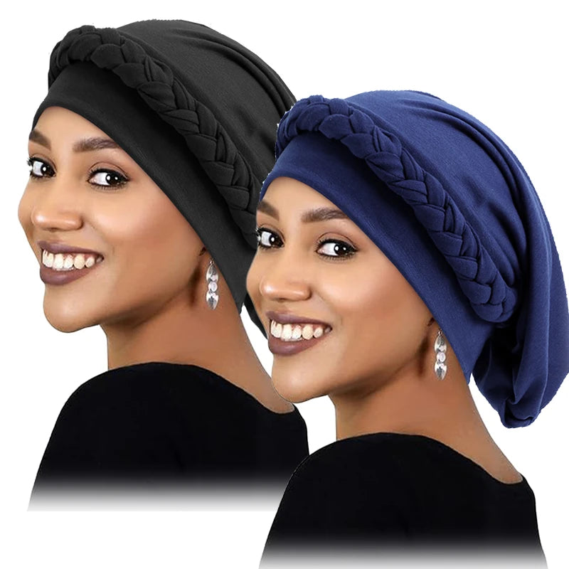 2PCS/LOT New Women's Braid Elastic Turban Muslim Twist Fashion Hat Cancer Hat Chemo Cap Head Wrap Cover Hair Islamic Headwear