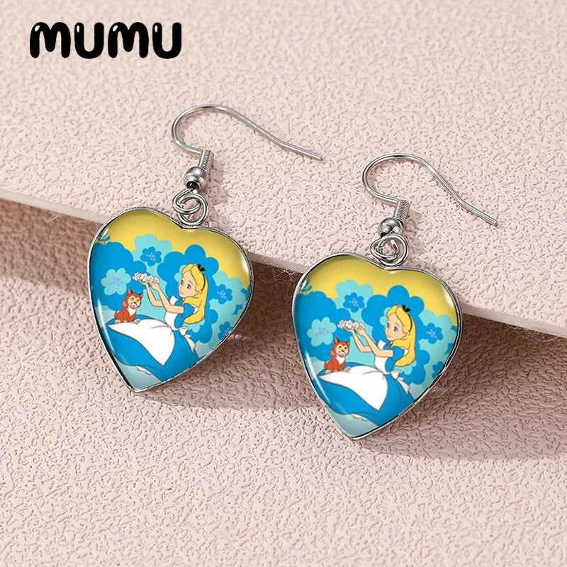 2024 New Alice in Wonderland Dangle Earring Heart Shaped Earrings Handmade Glass Dome Jewelry Gifts Fans