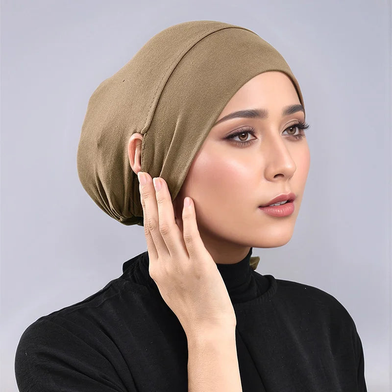 Adjustable Modal Under Cap With Ear Hole Hijab Caps Solid Muslim Hijab Inner Scarf Lady Bandanas Cap Under Caps Soft Hijab