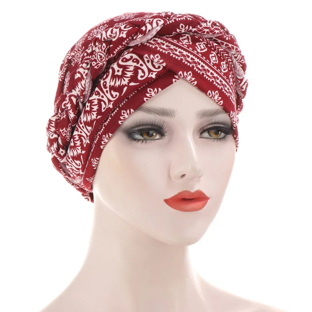 Women Lady Beads Muslim Braid Head Turban Wrap Cover Cancer Chemo Islamic Arab Cap Hat Hair Loss Bonnet Beanies Fashion - NamafadStore