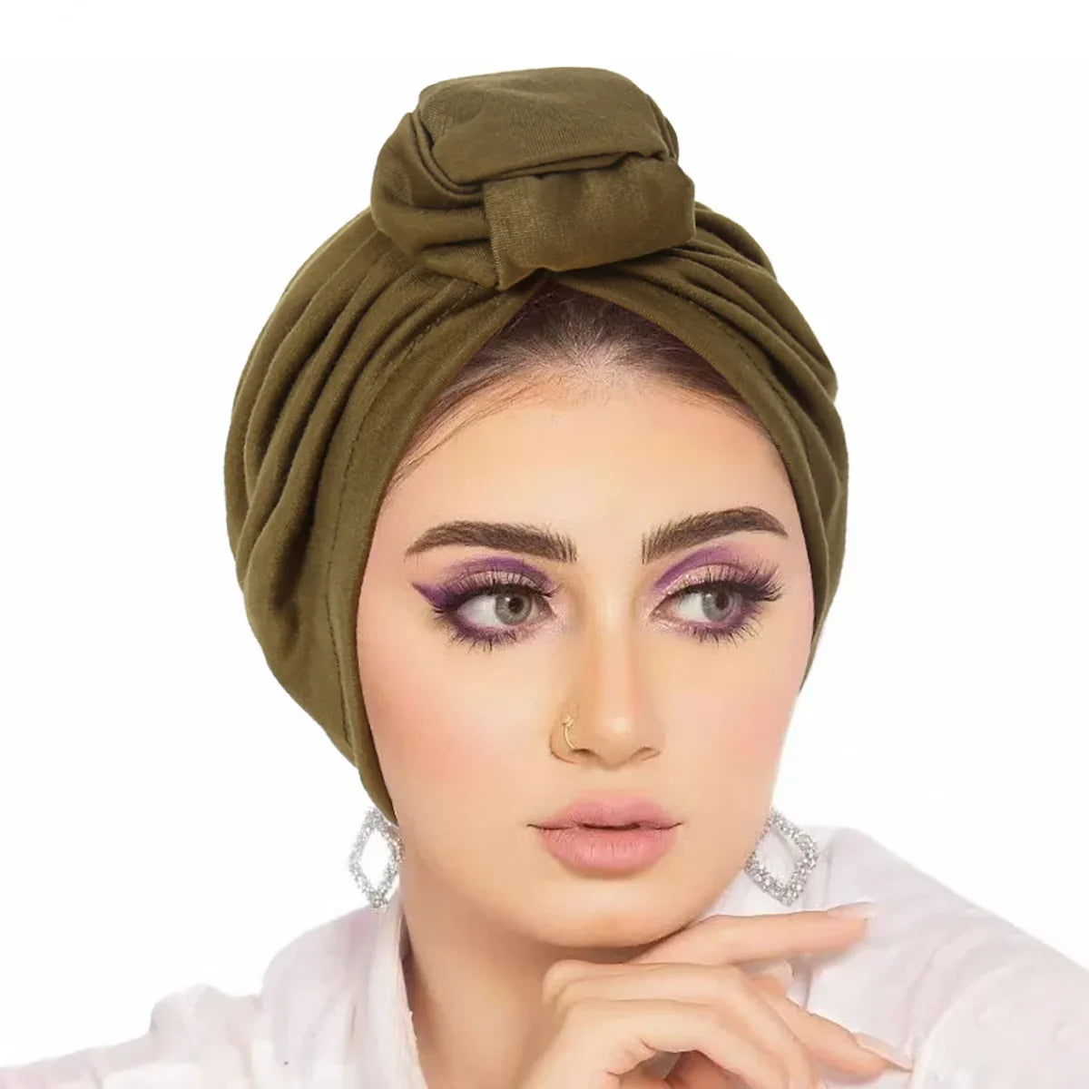 Trendy Crinkle Women's Hijab Solid Color Muslim Ladies Turban Bonnet Flower Decor Ramadan Head Wrap Head Scarf Indian Hat Mujer - NamafadStore