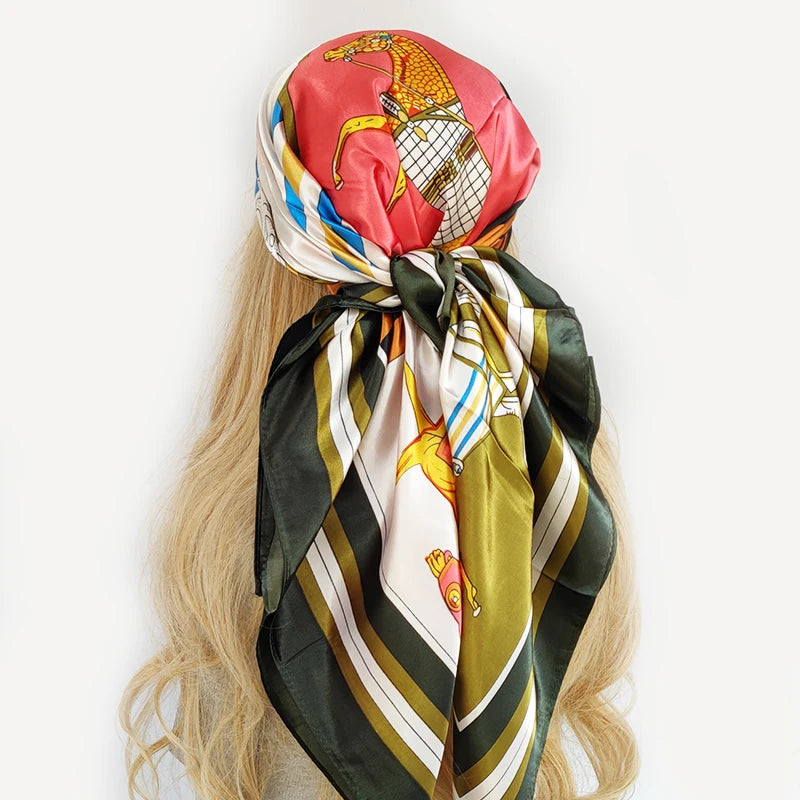 New 90*90cm Retro Brand Women Silk Scarf Bandanna Fashion Bohemian Pattern Square Hijab Lady Wrap Headband foulard muffler