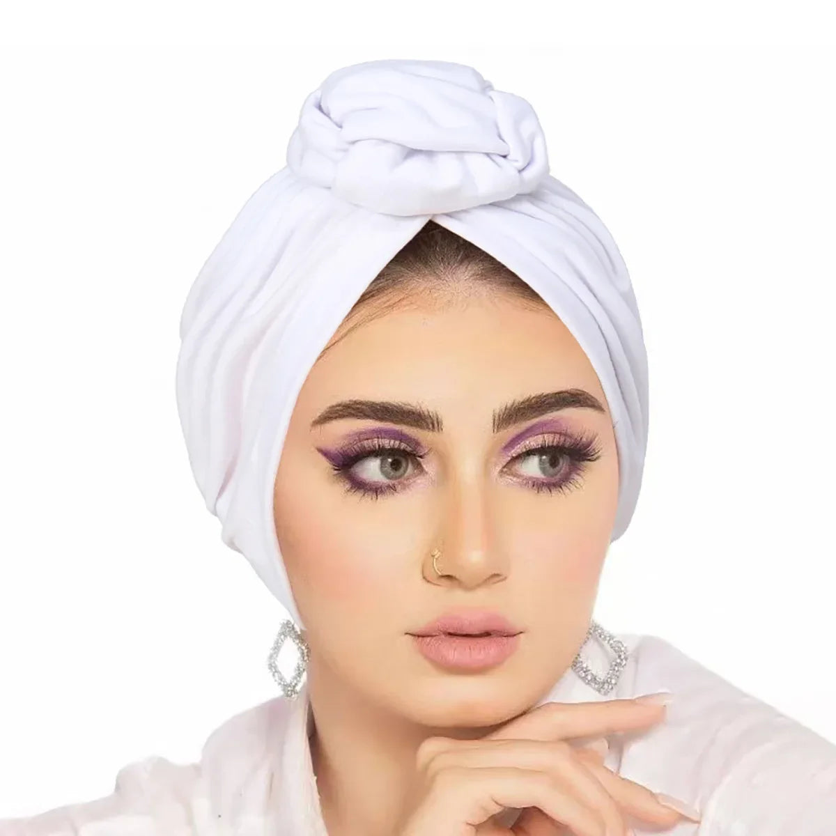 Trendy Crinkle Hijab Solid Color Muslim Ladies Turban Bonnet with Flower Decor for Ramadan and Everyday Wear
