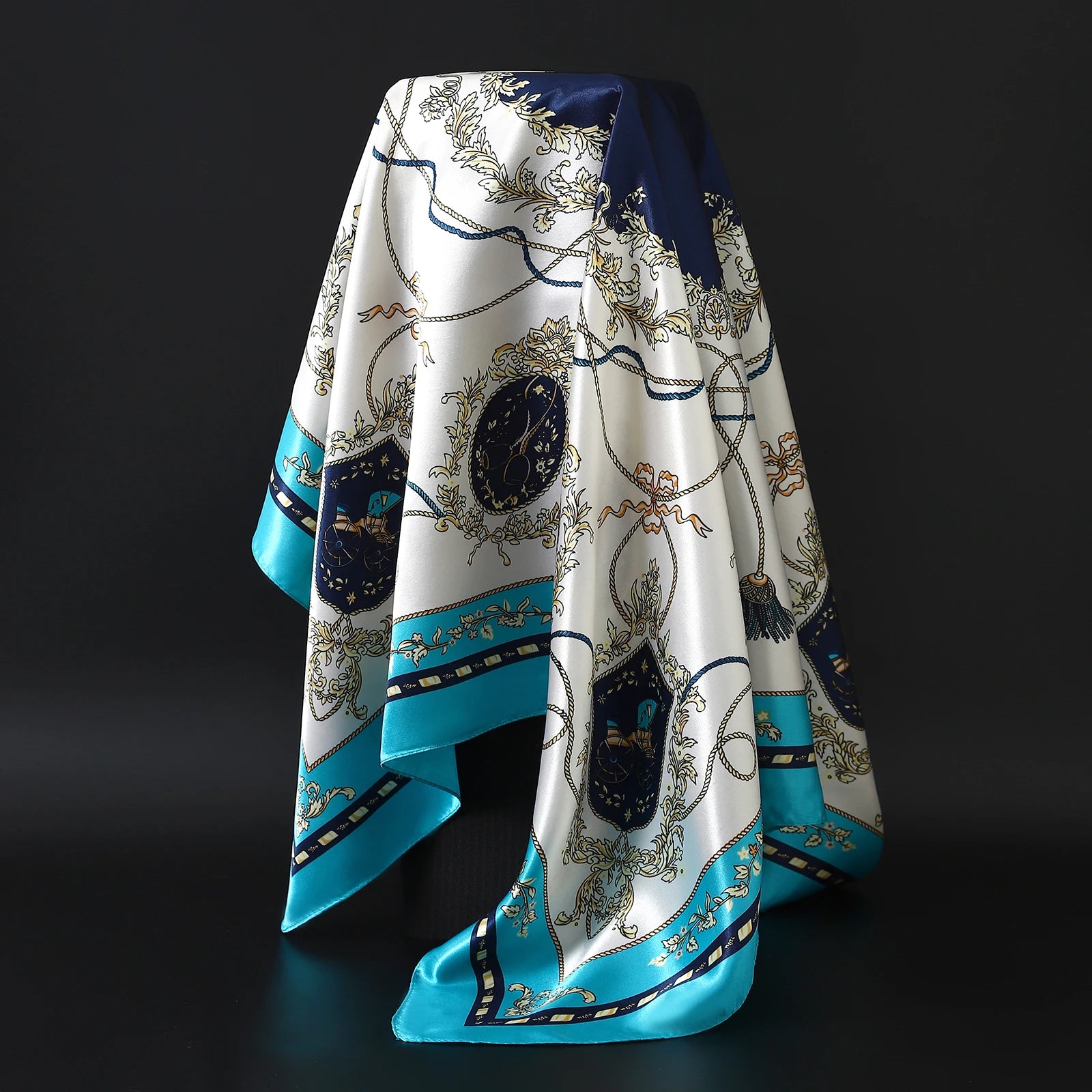 90*90cm Silk Scarf Women Print Hair Neck Square Office Ladies Shawl Bandanna Muslim Hijab Handkerchief Muffler Foulard female - NamafadStore