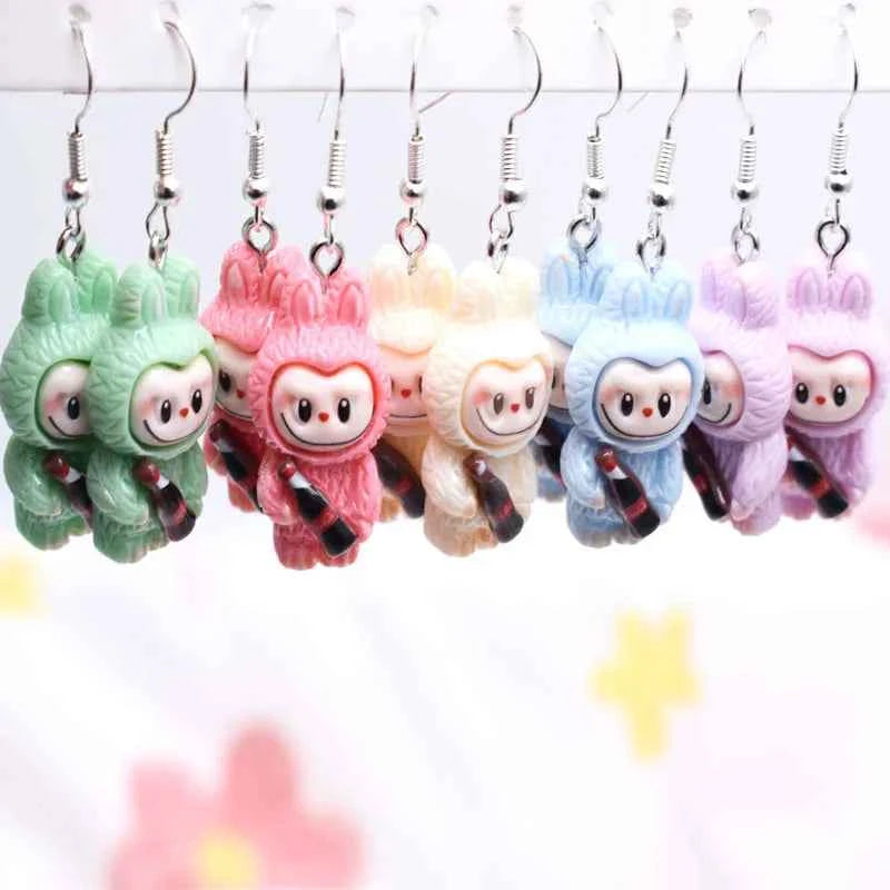 5 Pair Set Small Fresh Colored Resin Pendant Earrings Art Sweet and Cute Fruit Animal Milk Tea Earrings Female