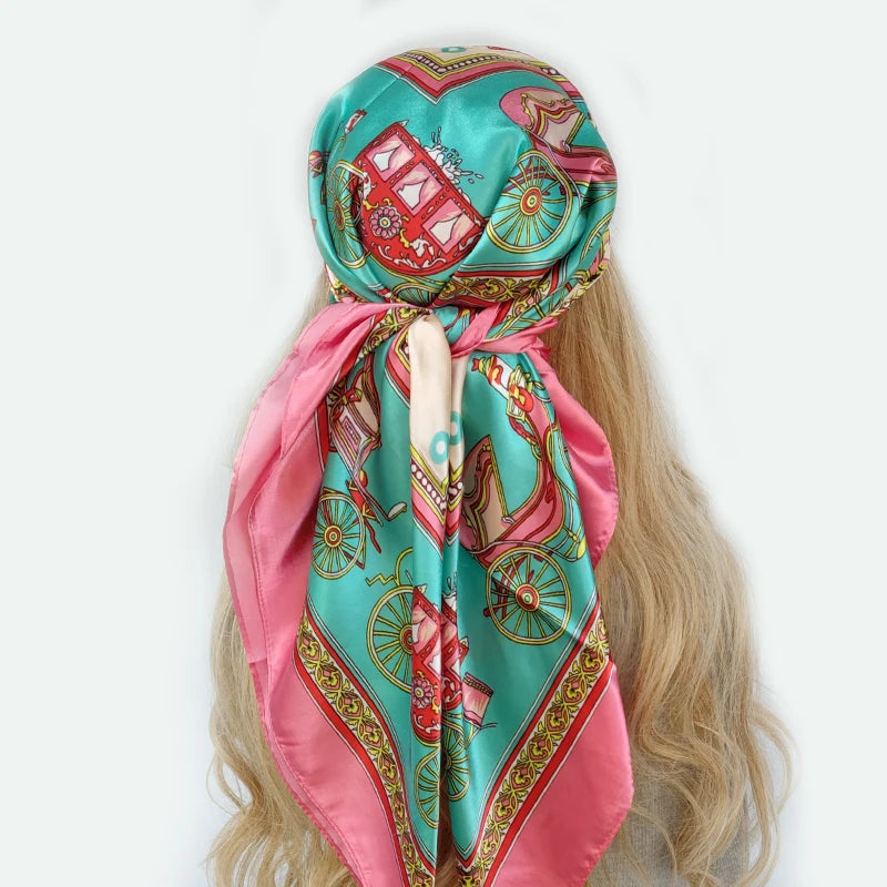 New 90*90cm Retro Brand Women Silk Scarf Bandanna Fashion Bohemian Pattern Square Hijab Lady Wrap Headband foulard muffler