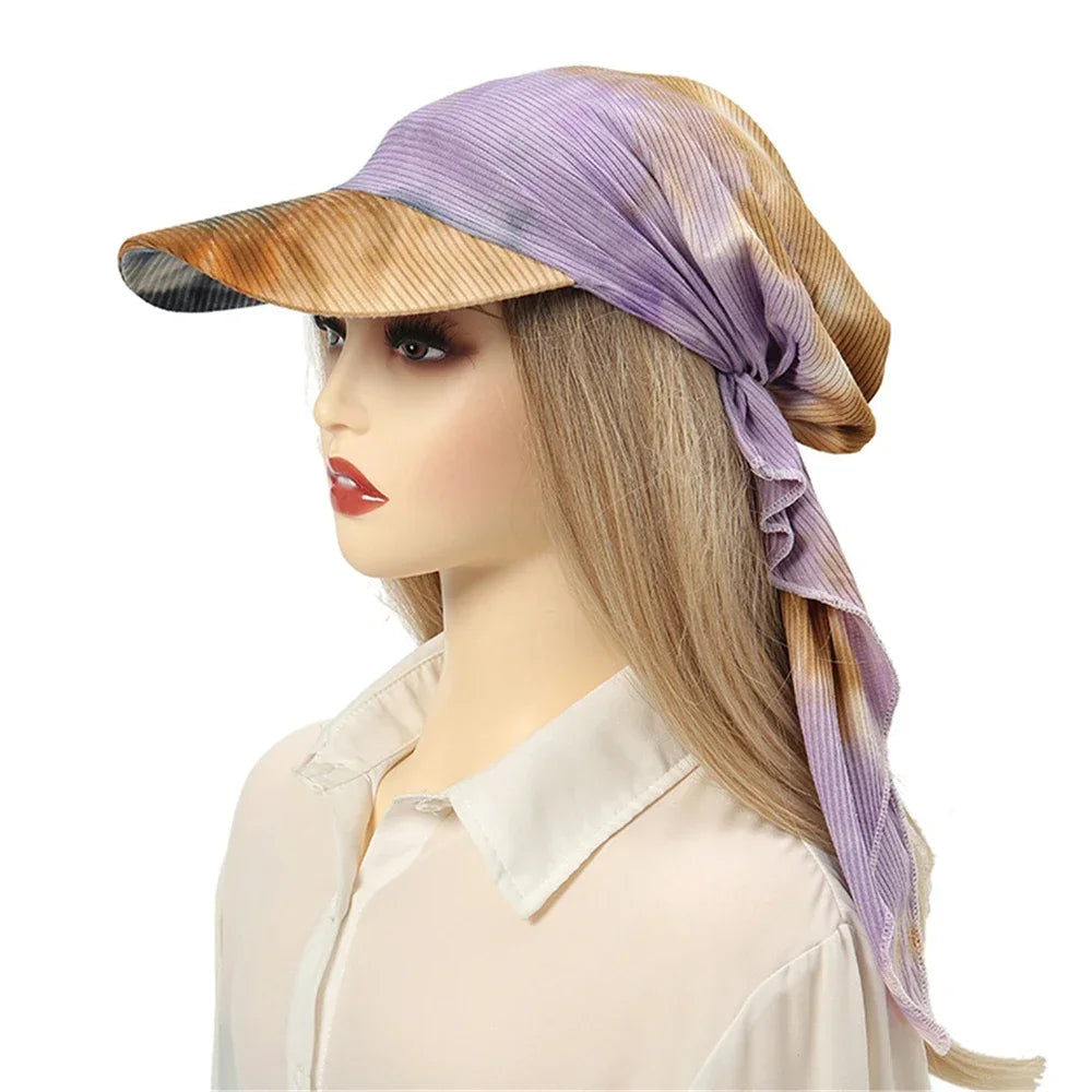 Fashion Muslim Floral Print Hijab Turban Hat for Women Visor Baseball Cap Sun Hats Headscarf Scarf Brim Femme Scarves Bandanas