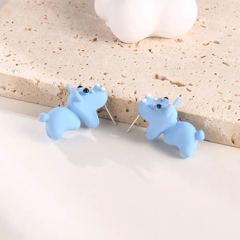 2pcs/1pair Animal Cartoon Stud Earring For Women Cute Dinosaur Little Dog Whale Clay Bite Ear Jewelry Funny Gifts Fashion