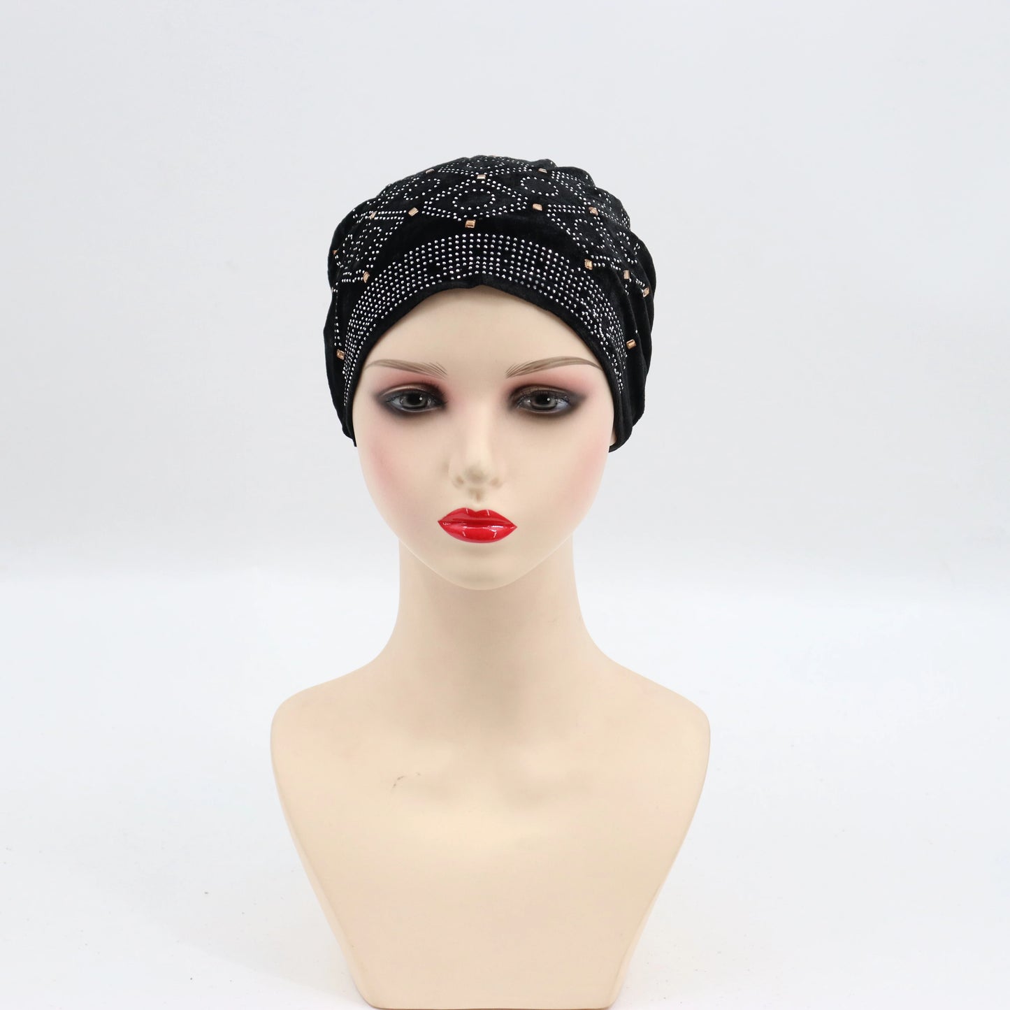 Soft Velvet Turban Cap for Women Muslim Headscarf Bonnet Elastic Female Headpiece Stylish Glitter Diamonds African Head Wraps - NamafadStore