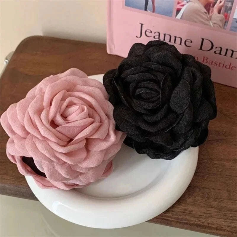 French Romantic Rose Flower Hair Clip Women Elegant Large Shark Clip Hair Claw Ponytail Barrettes Girl Hair Accessories Headwear Namahfad