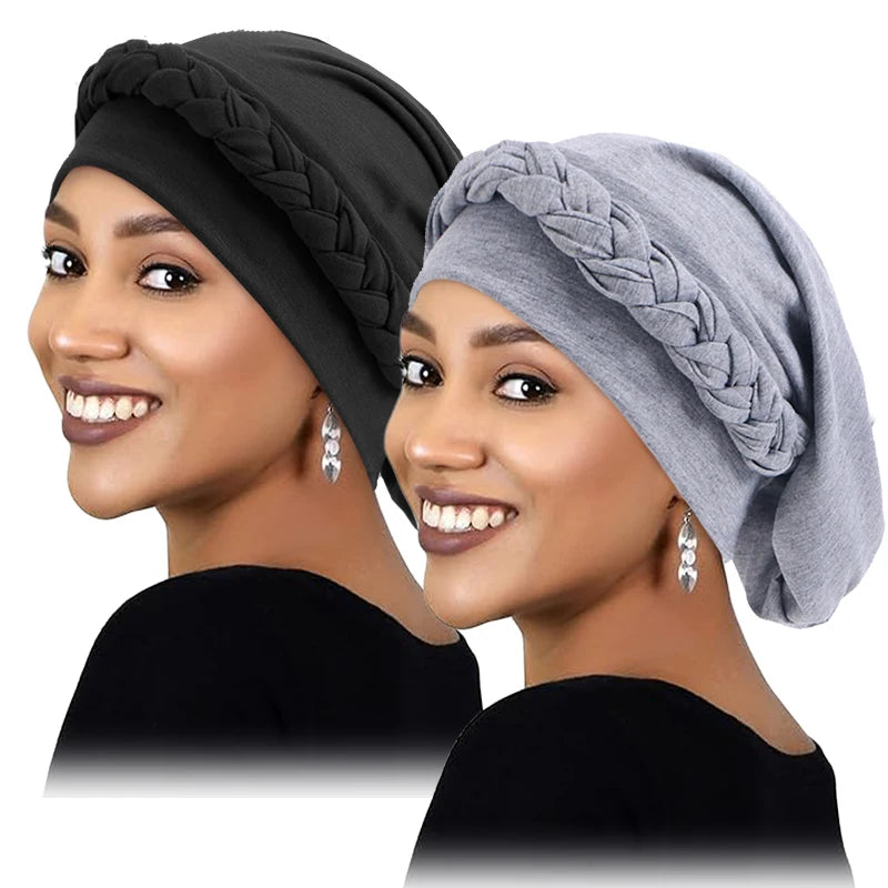 2PCS/LOT New Women's Braid Elastic Turban Muslim Twist Fashion Hat Cancer Hat Chemo Cap Head Wrap Cover Hair Islamic Headwear