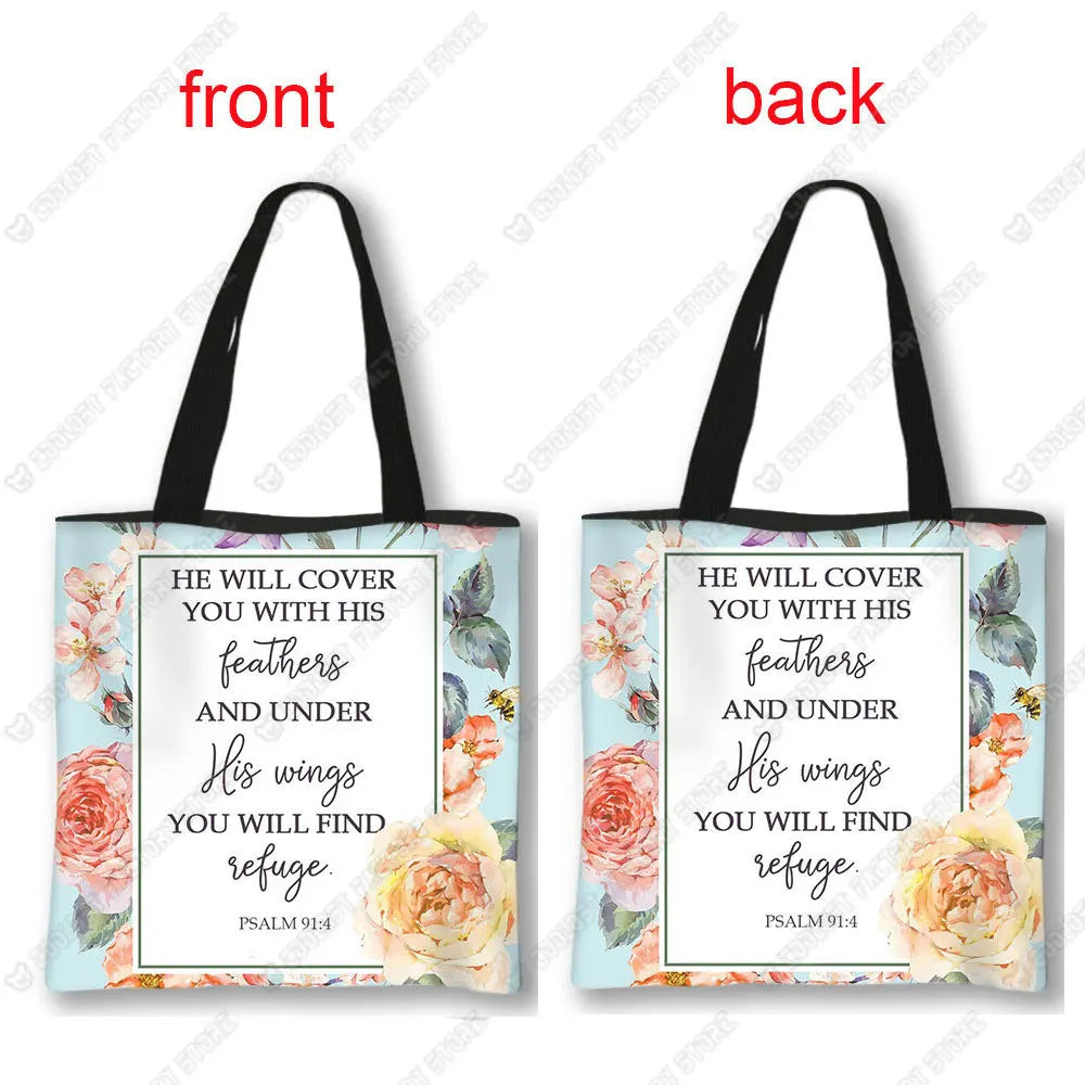 Christian Bible Verse Print Handbag God He Will Sustain You Lady Shopping Fashion Shoulder Bag Girl Travel Tote Bag Gift