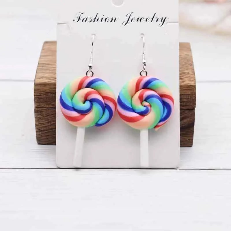 Earring For Women Soft Clay Handmade Cartoons Rainbow Lollipop Drop Earrings Funny Gift